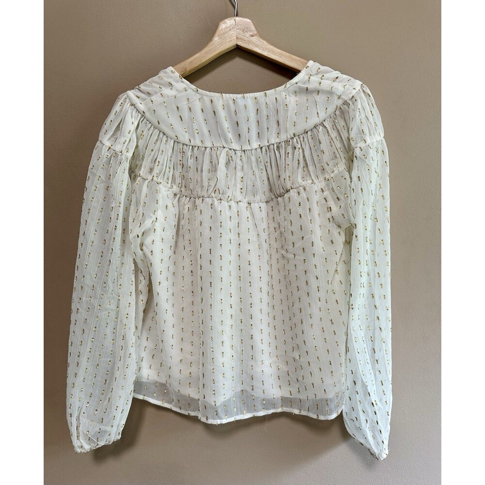 Old Navy‎ Women’s Small White & Gold Sparkly Boho Chiffon Blouse Top Holiday - Picture 8 of 9